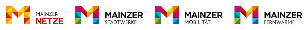 Logos der Mainzer Netze, Stadtwerke, Mobilität und Fernwärme