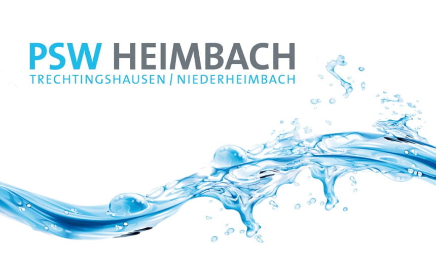 Eine blaue Welle als Logo des Pumpspeicherkraftwerks Niederheimbach