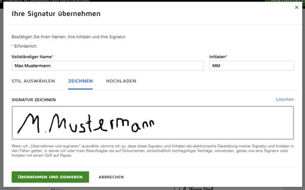 Mainzer Stadtwerke_DocuSign Signatur Schritt 3_Signaturarten_Signatur selbst zeichnen