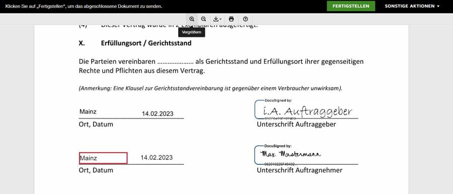 Mainzer Stadtwerke_DocuSign Signatur Schritt 5_Signatur eingefuegt und Fertigstellen
